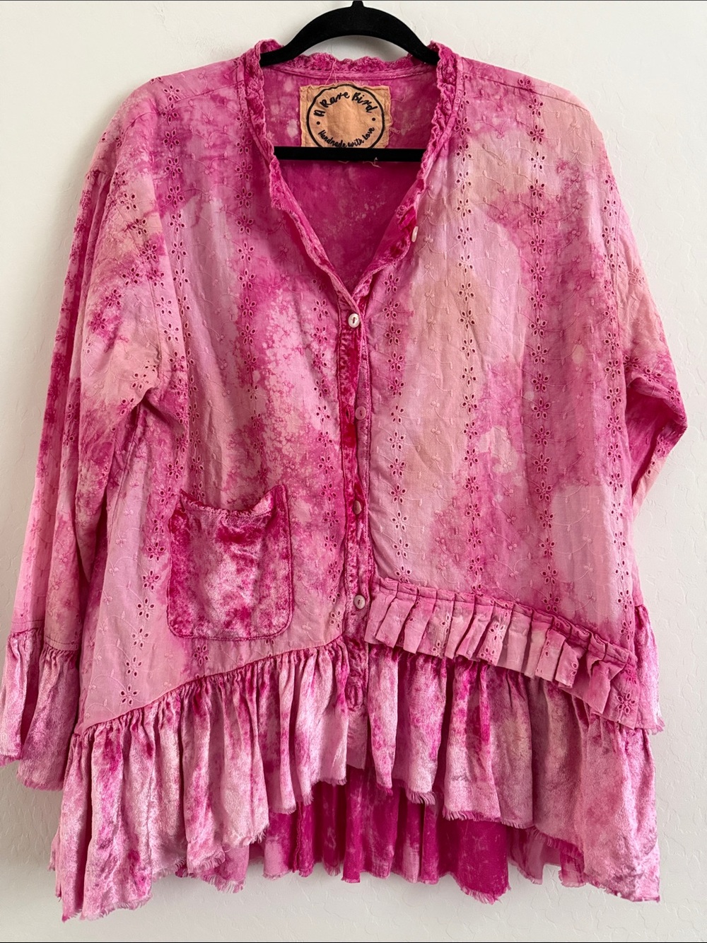 A Rare Bird Boho Pink Ruffled Button-Front Women's Top Sz - Picture 2 of 7